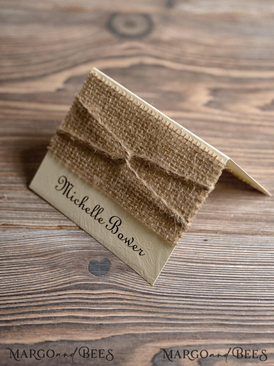 PLACE CARDS / TABLE CARDS Rustic Eco Wedding Place cards Rustic Wedding Place Cards, Ecru Place Cards, Natural Burlap Twine Wedding Name Cards, Eco Rustic Name Tags, Editable Text, Simple Design Escort Cards