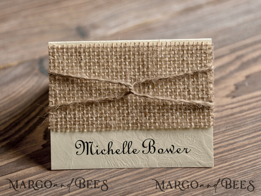 PLACE CARDS / TABLE CARDS Rustic Eco Wedding Place cards Rustic Wedding Place Cards, Ecru Place Cards, Natural Burlap Twine Wedding Name Cards, Eco Rustic Name Tags, Editable Text, Simple Design Escort Cards
