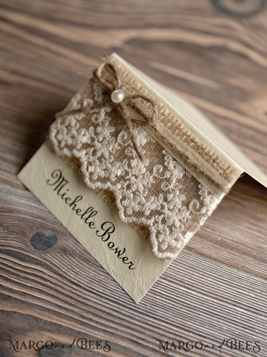 PLACE CARDS / TABLE CARDS Rustic Eco Wedding Place cards Rustic Ivory Wedding Place Cards, Elegant Lace with Burlap Twine, Elegant Wedding Stationery, Romantic Wedding Place Cards, Rustic Escort Cards, Editable Text