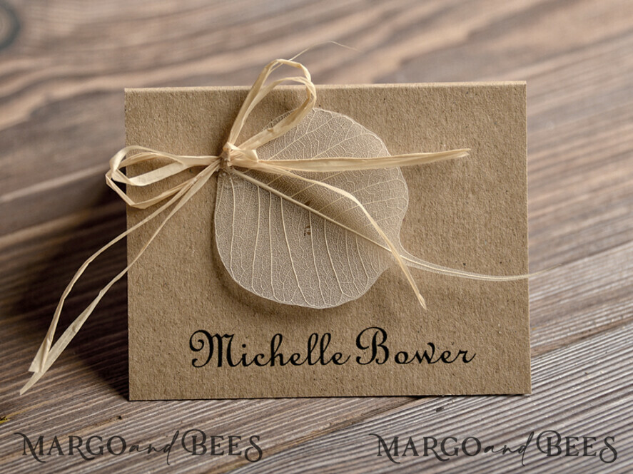 PLACE CARDS / TABLE CARDS Rustic Eco Wedding Place cards Minimalistic Rustic Eco Brown Wedding Place Cards with Raffia Twine and Dried Leaf, Simple Wedding Stationery, Elegant Wedding Place Cards, Rustic Escort Cards