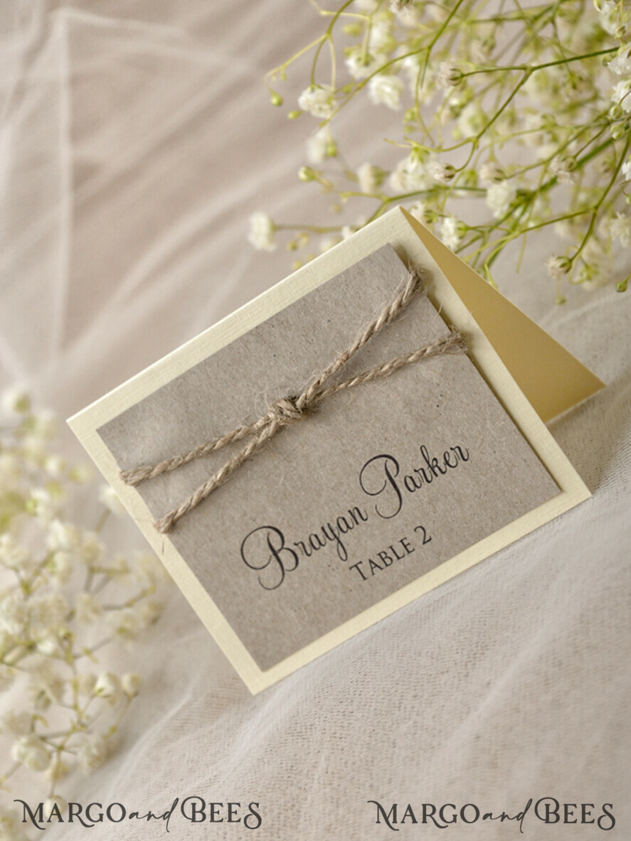 PLACE CARDS / TABLE CARDS Rustic Eco Wedding Place cards Ivory Eco Wedding Place Cards, Grey Wedding Name Tags with Burlap Twine, Rustic Wedding Stationery, Delicate Wedding Place Cards, Custom Wording Place Cards