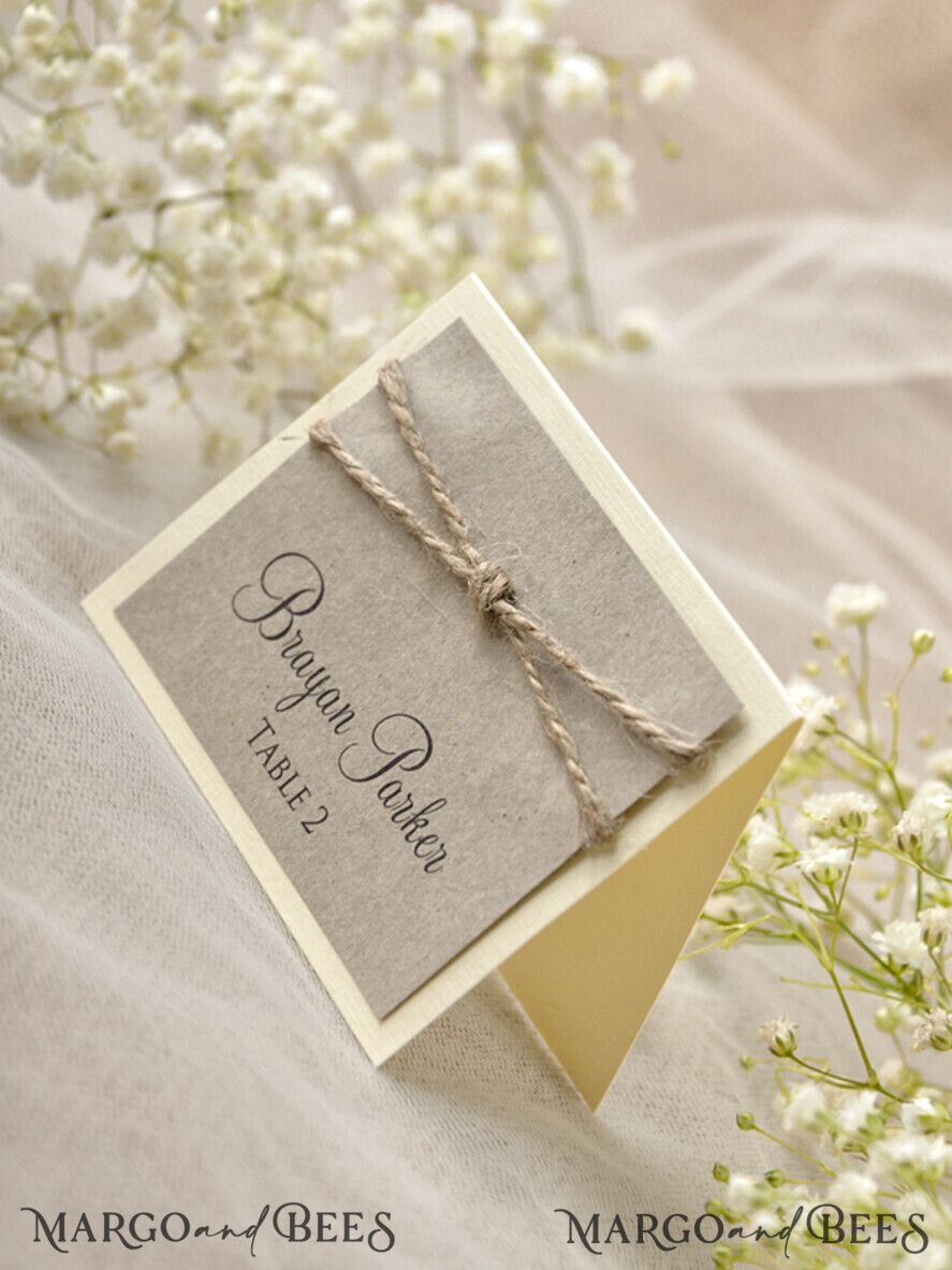 PLACE CARDS / TABLE CARDS Rustic Eco Wedding Place cards Ivory Eco Wedding Place Cards, Grey Wedding Name Tags with Burlap Twine, Rustic Wedding Stationery, Delicate Wedding Place Cards, Custom Wording Place Cards