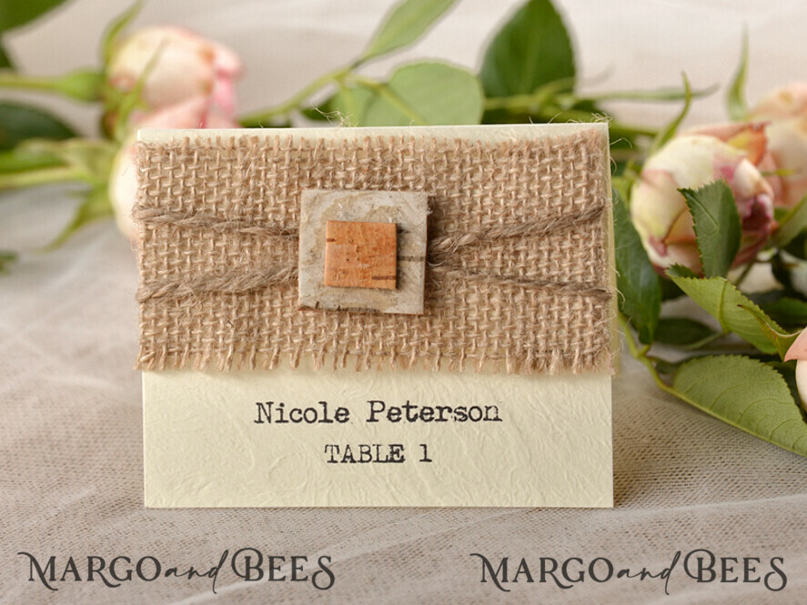 PLACE CARDS / TABLE CARDS Rustic Eco Wedding Place cards Rustic Ivory Wedding Place Cards, Wedding Name Tags with Natural Burlap and Twine, Elegant Wedding Stationery, Simple Wedding Place Cards, Editable Text