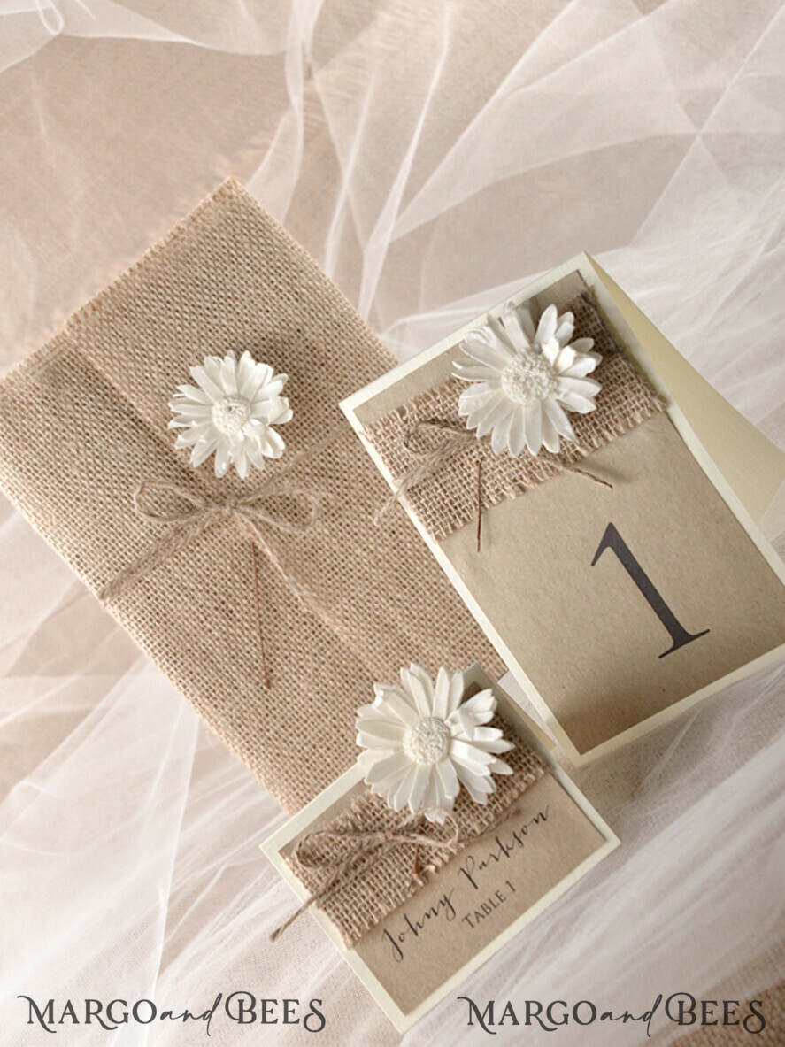 PLACE CARDS / TABLE CARDS Rustic Eco Wedding Place cards Romantic Eco Brown Wedding Place Cards, Ivory Name Tag with White Flower and Burlap Twine, Rustic Wedding Stationery, Elegant Wedding Place Cards, Editable Text