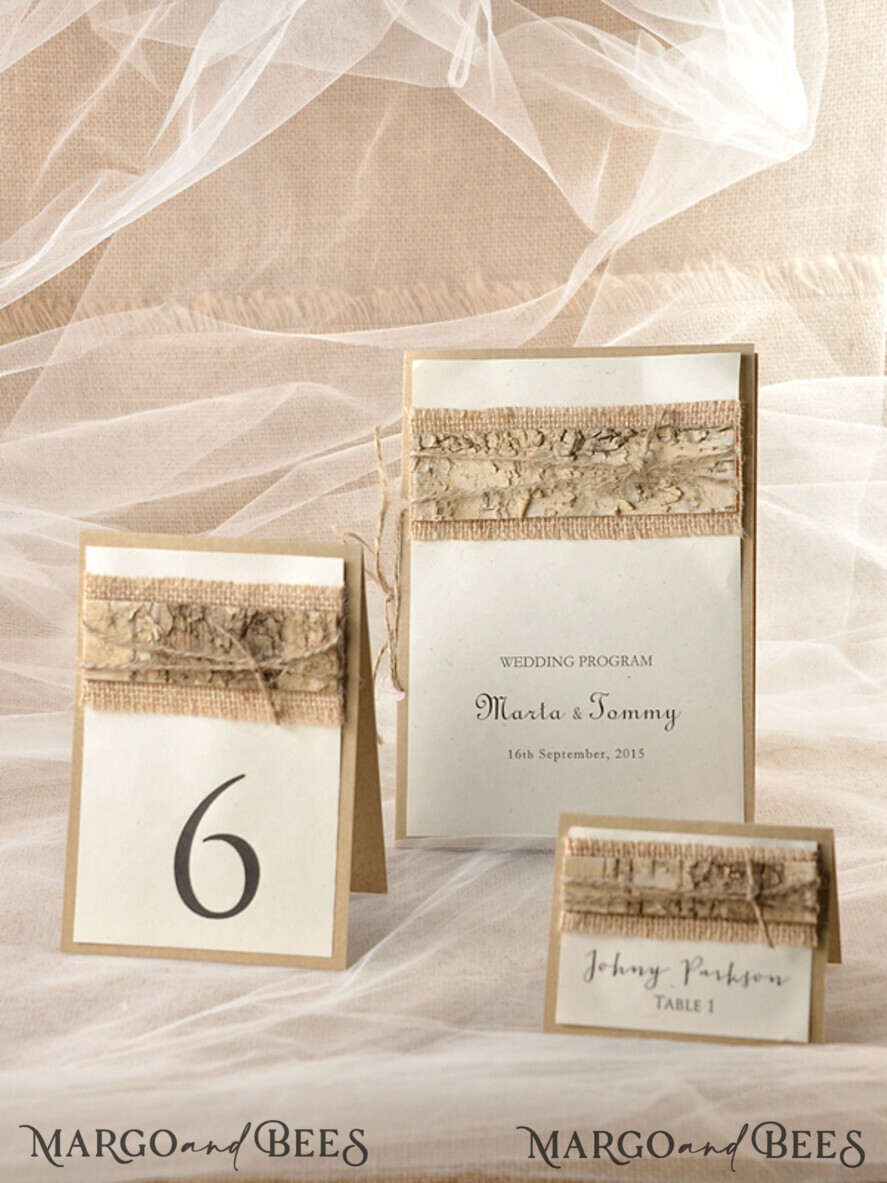 PLACE CARDS / TABLE CARDS Rustic Eco Wedding Place cards Simple Ivory Wedding Place Card, Brown Name Tags with Bark and Burlap Twine, Elegant Wedding Stationery, Rustic Wedding Place Cards, Custom Escort Cards