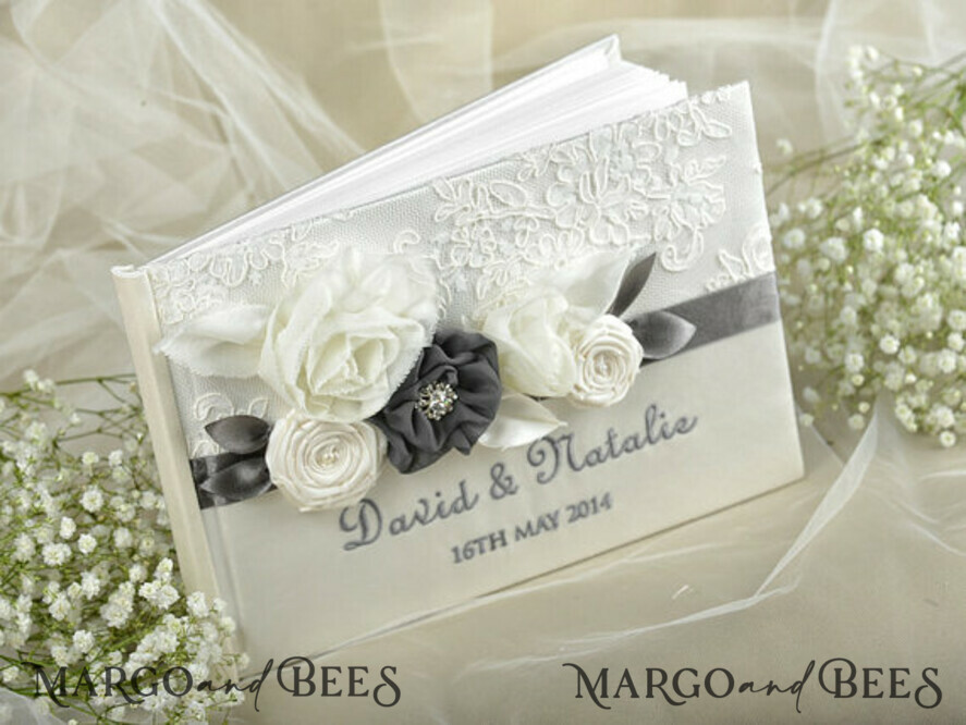 WEDDING GUEST BOOKS Vintage Floral Lace Presonalised Wedding Guest Book, Vintage Wedding Album Elegant Lace Photo Booth Book