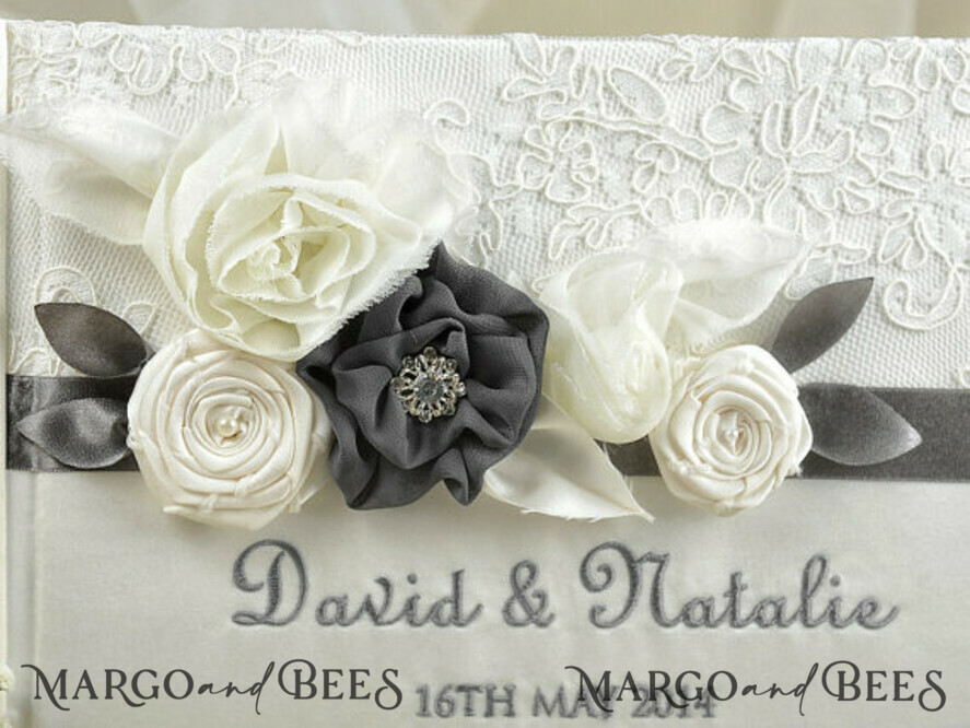 WEDDING GUEST BOOKS Vintage Floral Lace Presonalised Wedding Guest Book, Vintage Wedding Album Elegant Lace Photo Booth Book