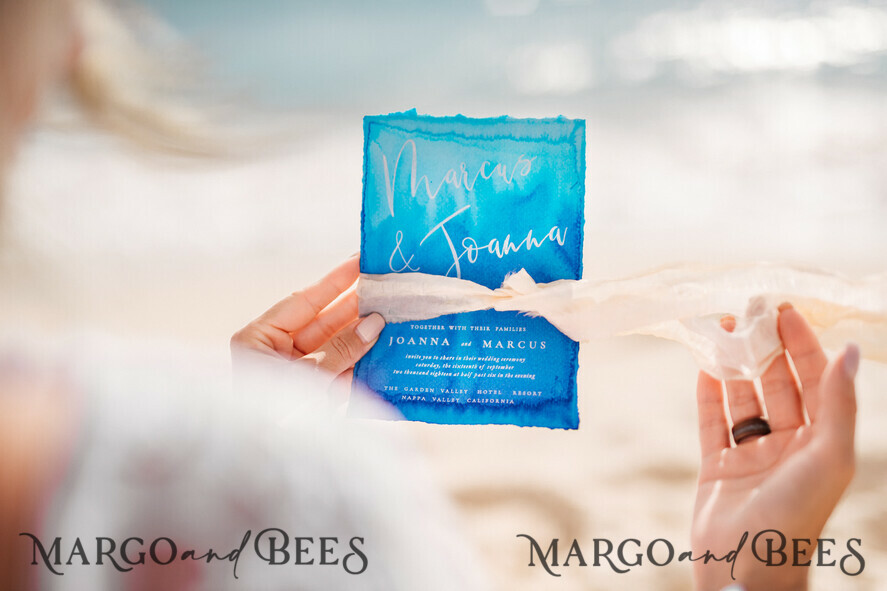 WEDDING INVITATIONS floral / boho / watercolor Tropical beach Wedding Invitations, Mexico Watercolor Seaside Wedding Invites, Rustic Wedding Cards
