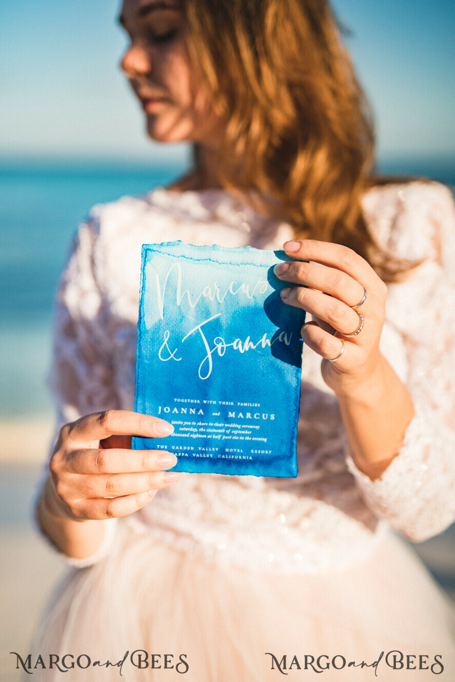 WEDDING INVITATIONS floral / boho / watercolor Tropical beach Wedding Invitations, Mexico Watercolor Seaside Wedding Invites, Rustic Wedding Cards