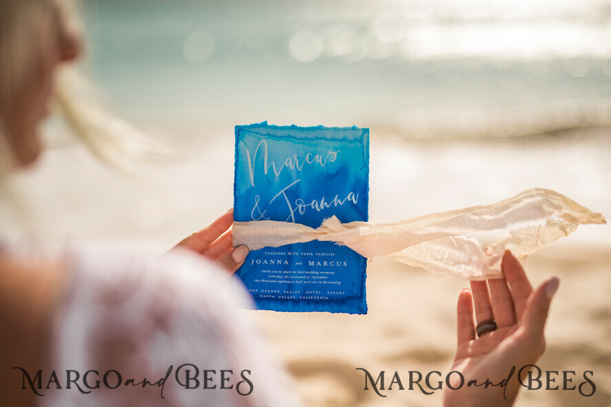 WEDDING INVITATIONS floral / boho / watercolor Tropical beach Wedding Invitations, Mexico Watercolor Seaside Wedding Invites, Rustic Wedding Cards