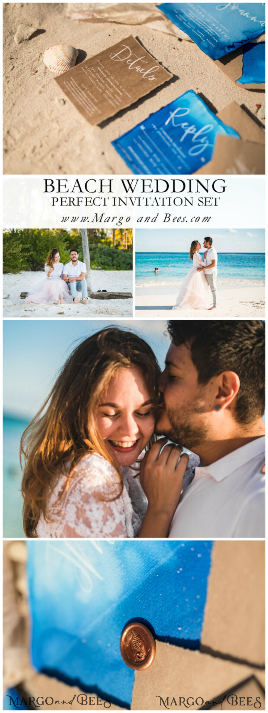 WEDDING INVITATIONS floral / boho / watercolor Tropical beach Wedding Invitations, Mexico Watercolor Seaside Wedding Invites, Rustic Wedding Cards