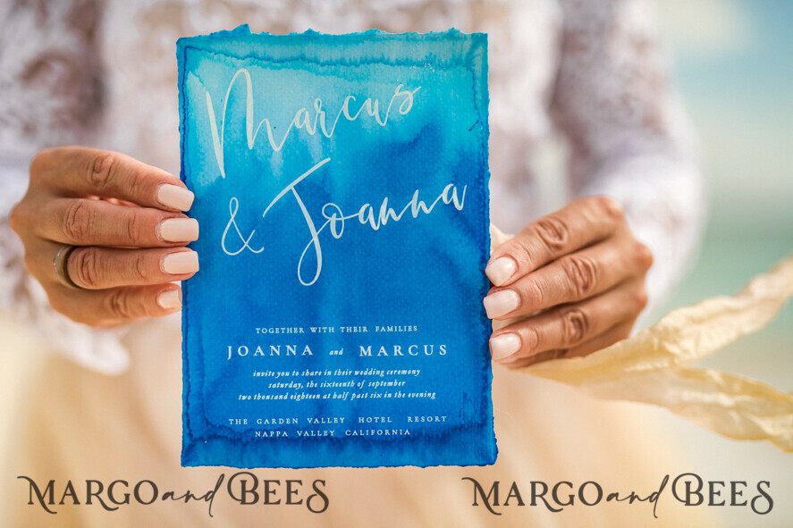 WEDDING INVITATIONS floral / boho / watercolor Tropical beach Wedding Invitations, Mexico Watercolor Seaside Wedding Invites, Rustic Wedding Cards