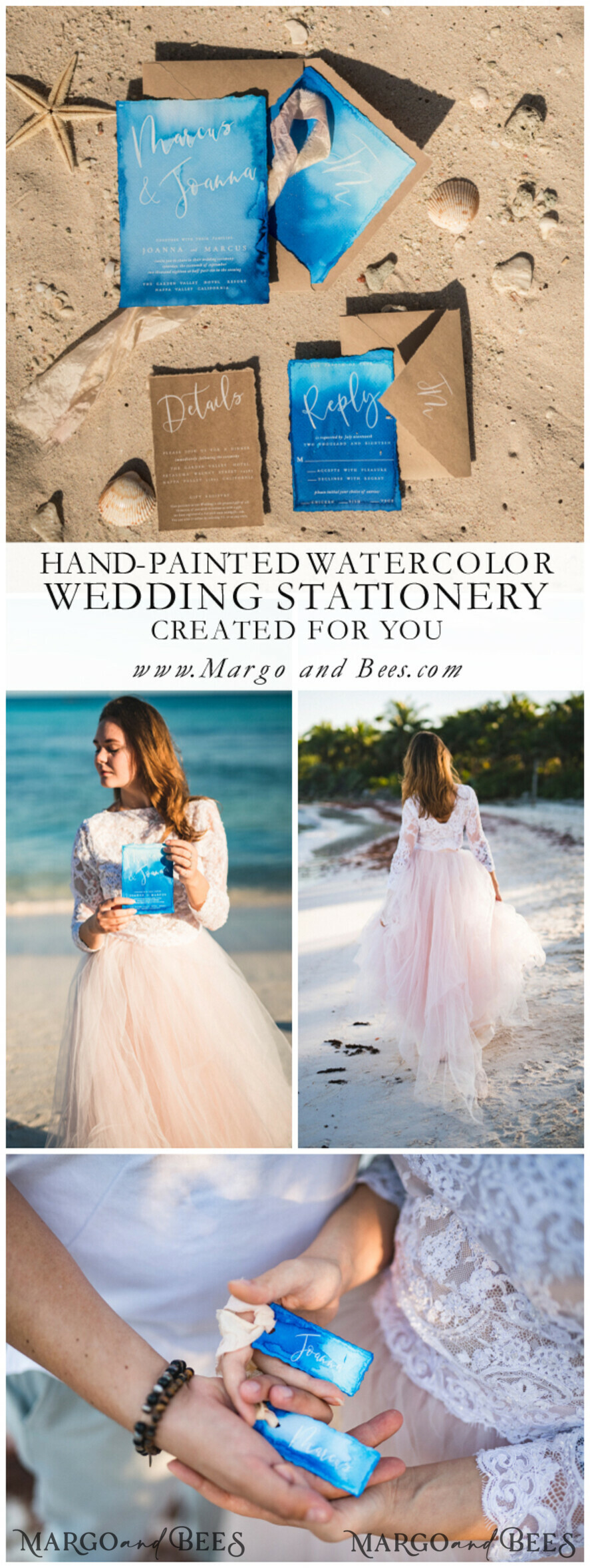 WEDDING INVITATIONS floral / boho / watercolor Tropical beach Wedding Invitations, Mexico Watercolor Seaside Wedding Invites, Rustic Wedding Cards