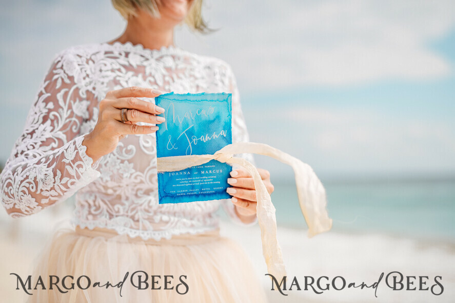 WEDDING INVITATIONS floral / boho / watercolor Tropical beach Wedding Invitations, Mexico Watercolor Seaside Wedding Invites, Rustic Wedding Cards