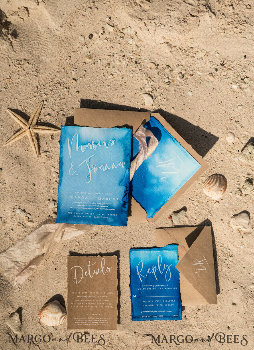 WEDDING INVITATIONS floral / boho / watercolor Tropical beach Wedding Invitations, Mexico Watercolor Seaside Wedding Invites, Rustic Wedding Cards