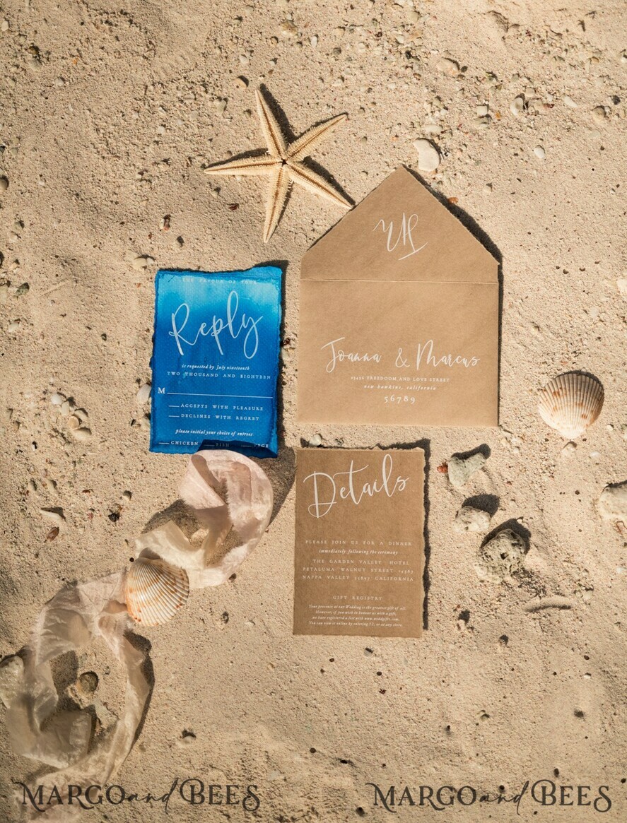WEDDING INVITATIONS floral / boho / watercolor Tropical beach Wedding Invitations, Mexico Watercolor Seaside Wedding Invites, Rustic Wedding Cards