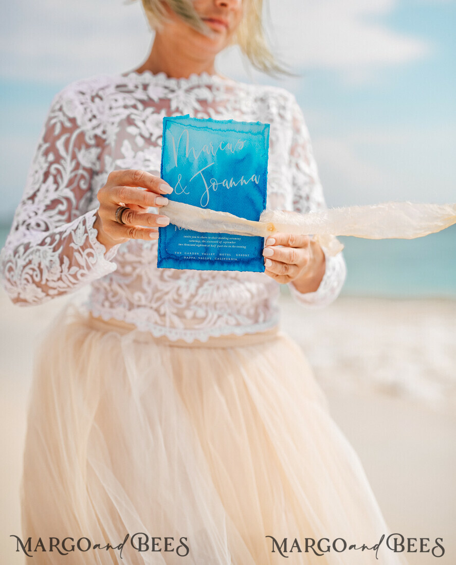 WEDDING INVITATIONS floral / boho / watercolor Tropical beach Wedding Invitations, Mexico Watercolor Seaside Wedding Invites, Rustic Wedding Cards