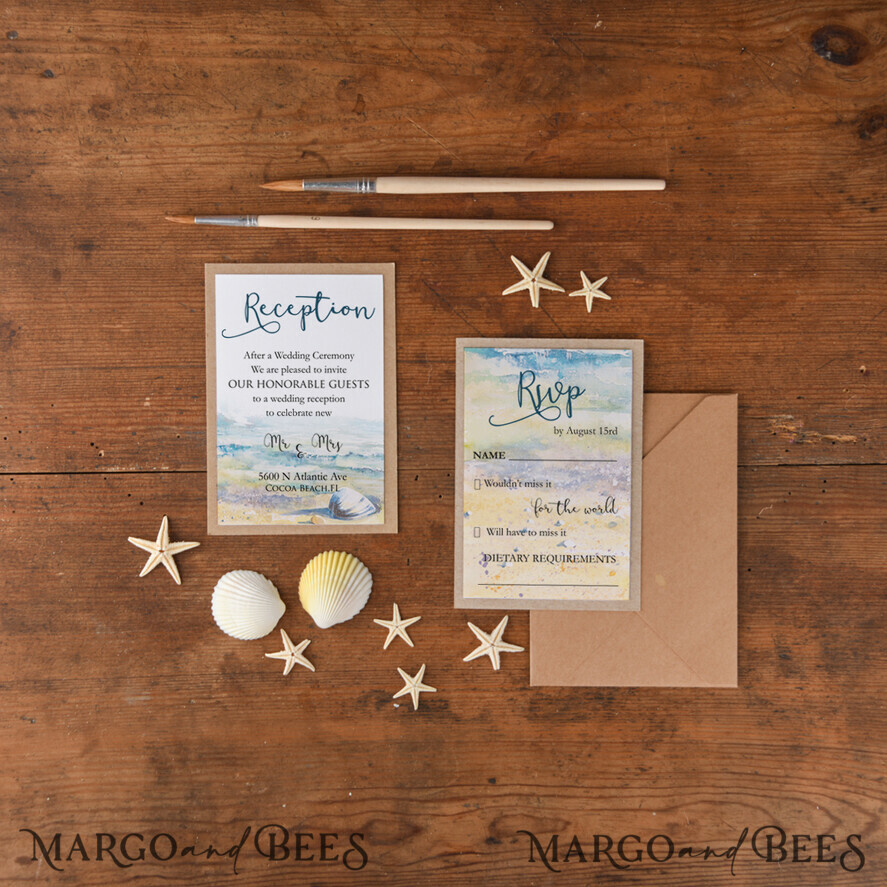 WEDDING INVITATIONS floral / boho / watercolor Personalised Wedding invitations, romantic invites, starfish