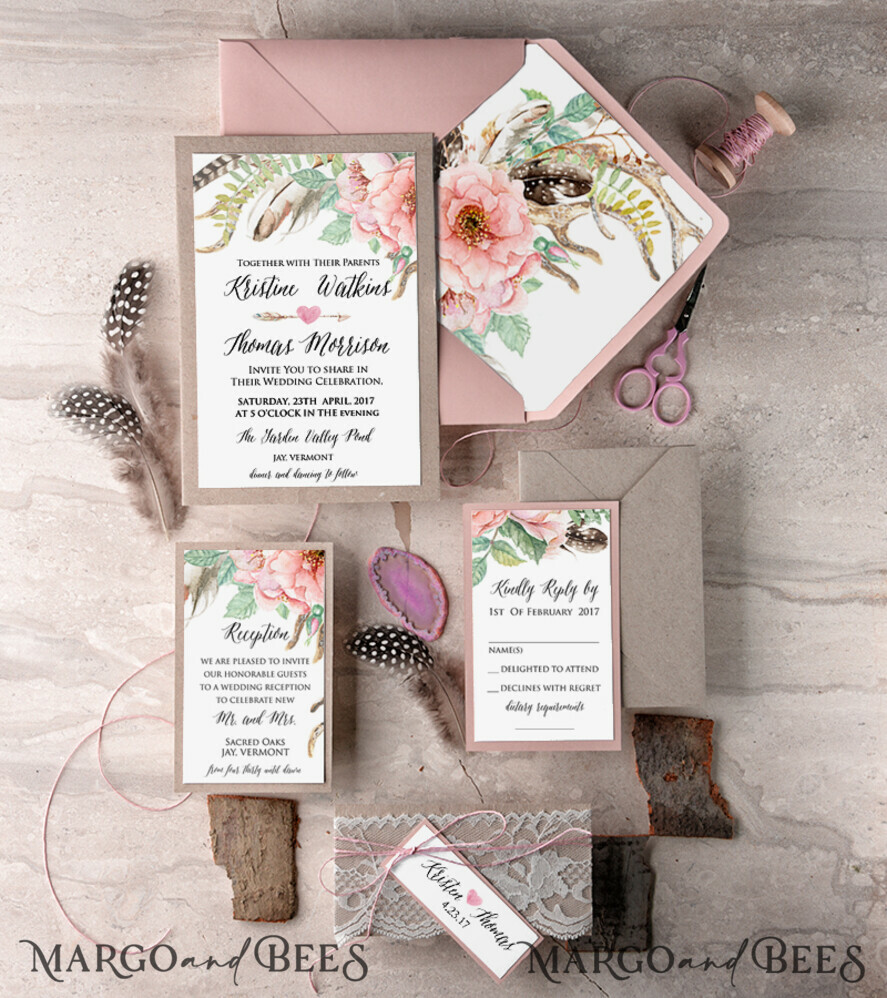 WEDDING INVITATIONS floral / boho / watercolor Wedding invitations designs, bohemian stationery, summer flowers