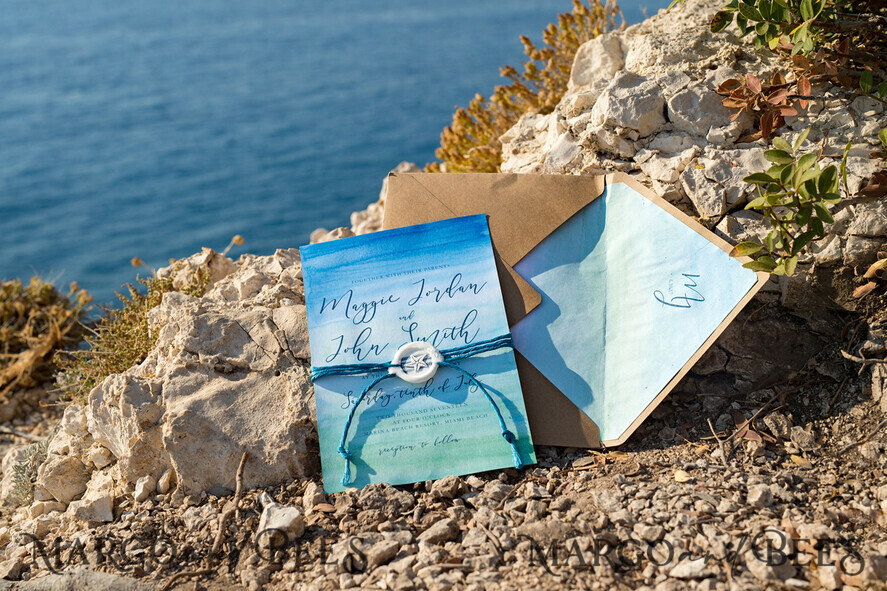 WEDDING INVITATIONS floral / boho / watercolor Watercolor beach Wedding Invitations, Minimalist Watercolor Seaside Wedding Invites, Greek Wedding Cards wih twine and wax seal