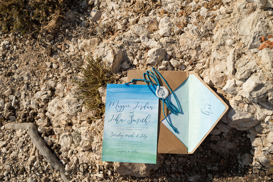 WEDDING INVITATIONS floral / boho / watercolor Watercolor beach Wedding Invitations, Minimalist Watercolor Seaside Wedding Invites, Greek Wedding Cards wih twine and wax seal