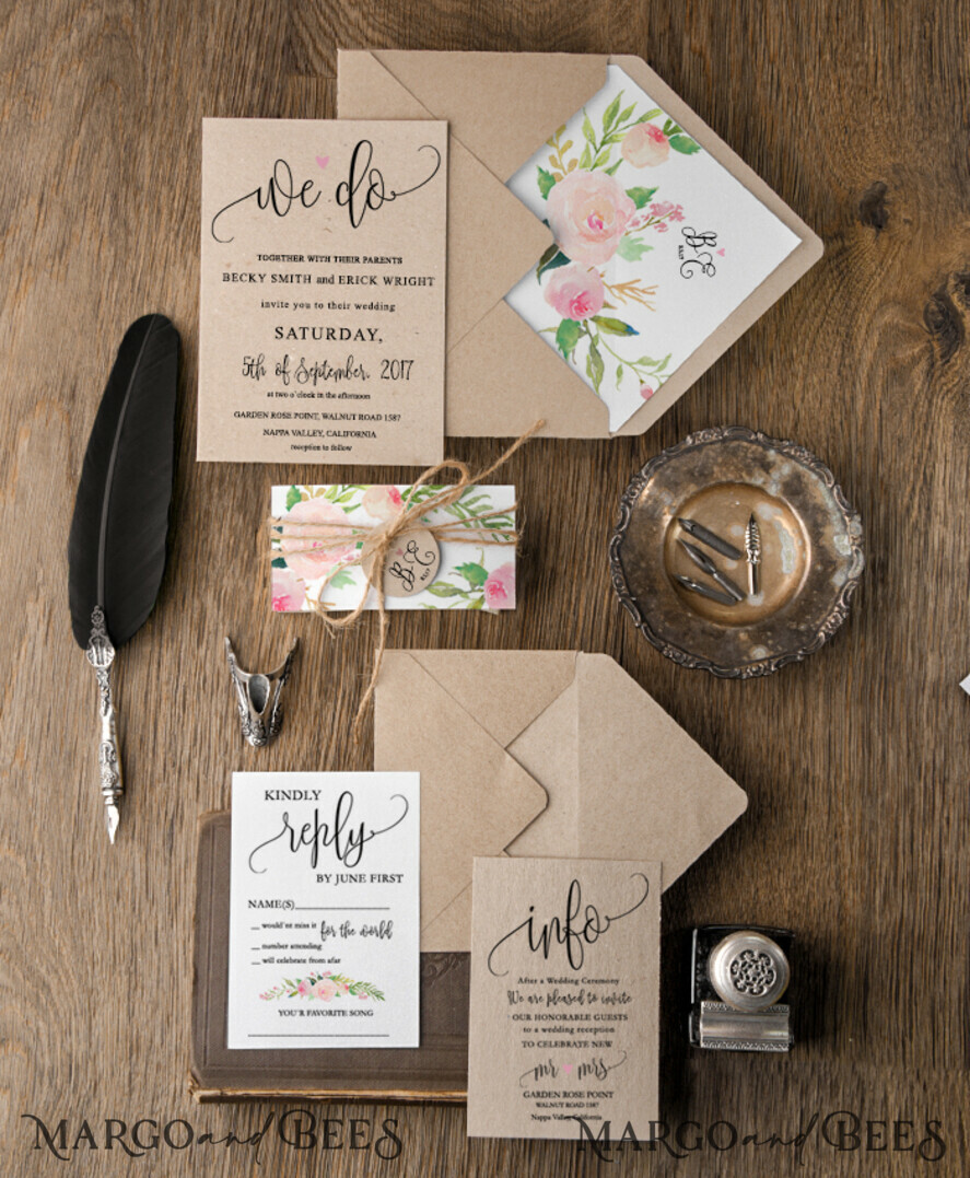 WEDDING INVITATIONS floral / boho / watercolor Affordable wedding invitations pastel watercolor invites elegant