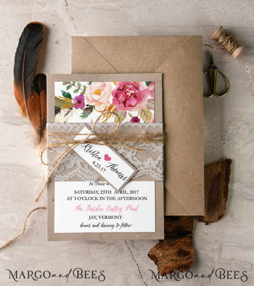 WEDDING INVITATIONS floral / boho / watercolor Custom wedding invitation, colorful romantic stationery, eco