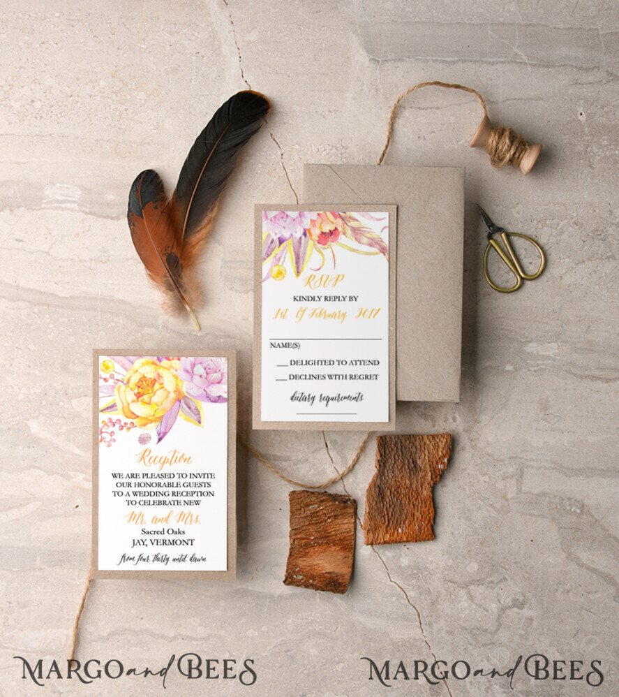 WEDDING INVITATIONS floral / boho / watercolor The wedding invitations card, floral boho invites, watercolor