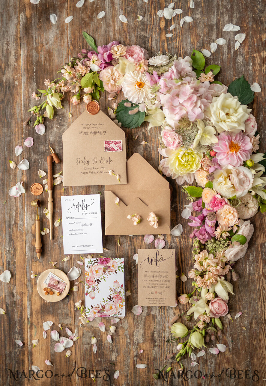 WEDDING INVITATIONS floral / boho / watercolor Wedding invitations custom, colorful watercolor invites, greenery