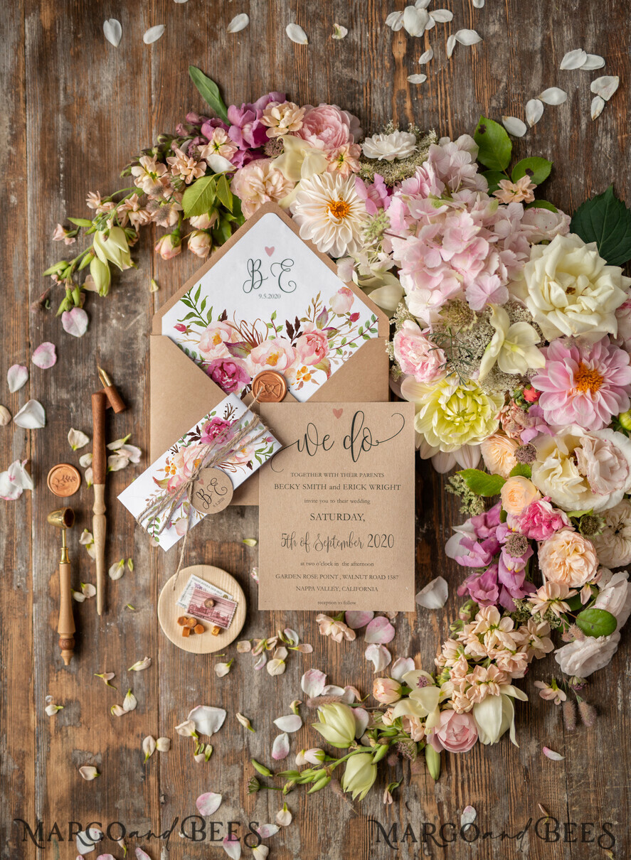 WEDDING INVITATIONS floral / boho / watercolor Wedding invitations custom, colorful watercolor invites, greenery