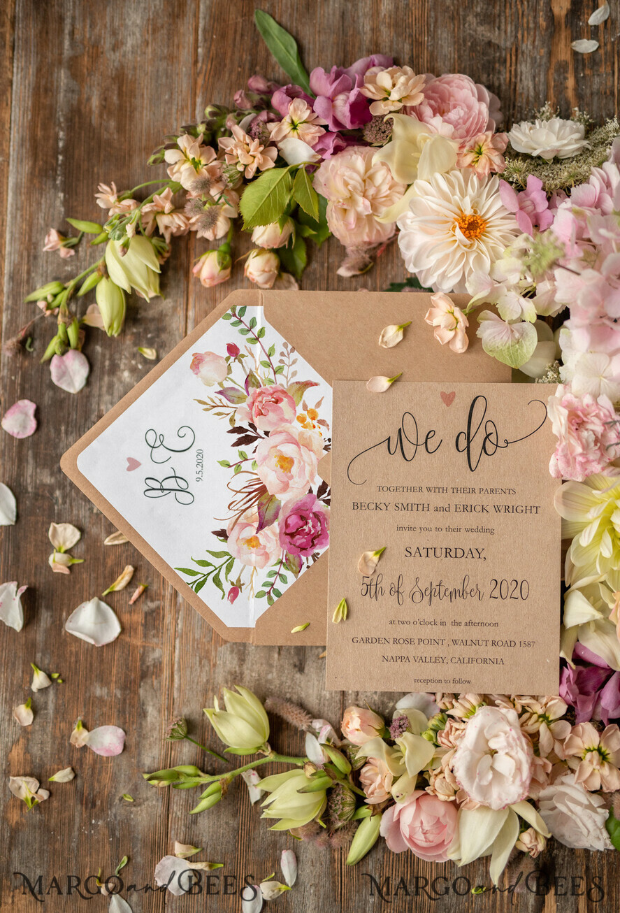 WEDDING INVITATIONS floral / boho / watercolor Wedding invitations custom, colorful watercolor invites, greenery