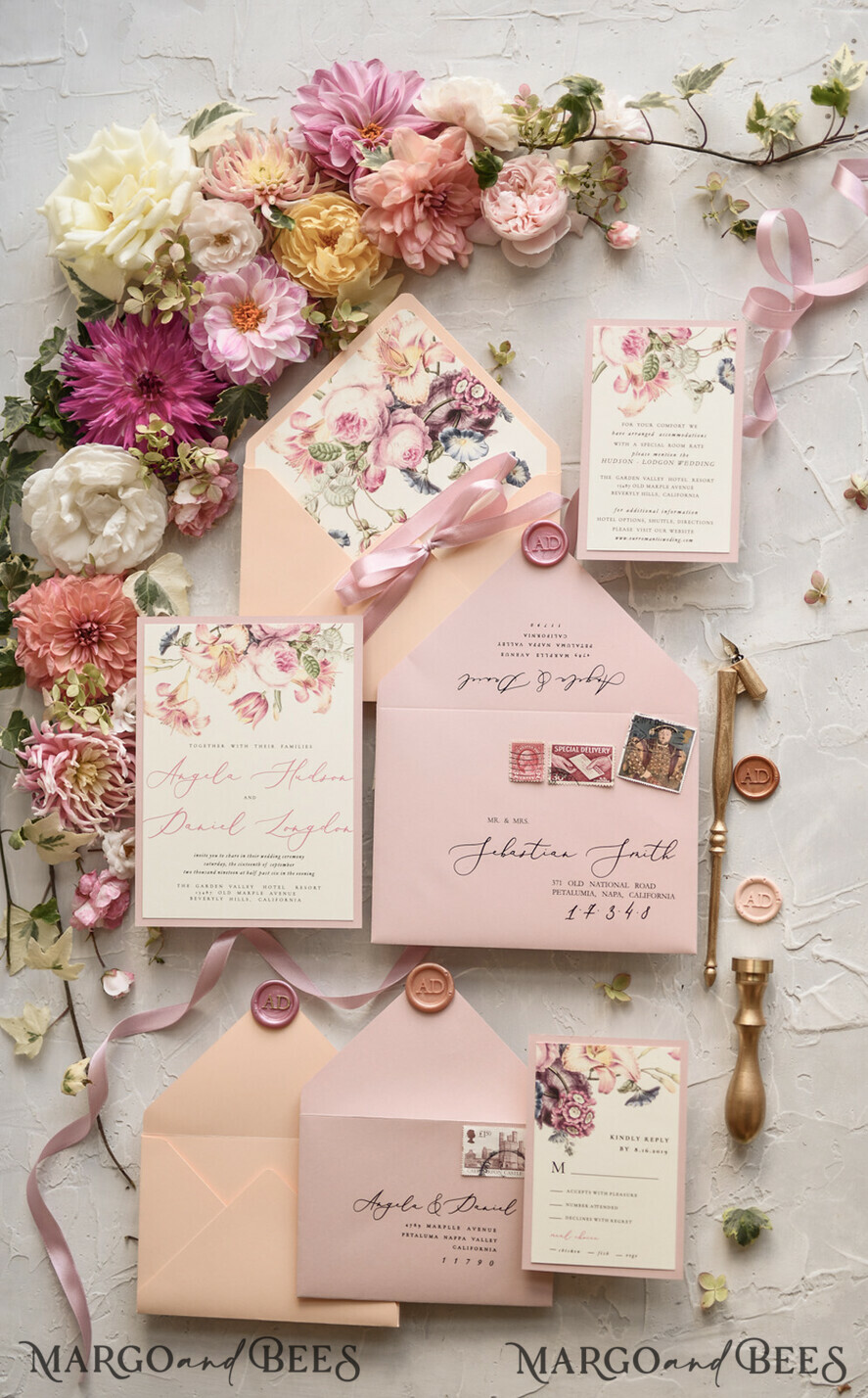 WEDDING INVITATIONS floral / boho / watercolor Romantic Wedding invitations colorful romantic stationery flowers