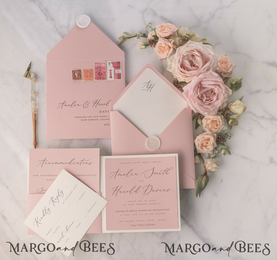 WEDDING INVITATIONS vintage lace/ rustic lace Elegant Lace Wedding Invitations Personalised Stationery Ivory and Blush Pink