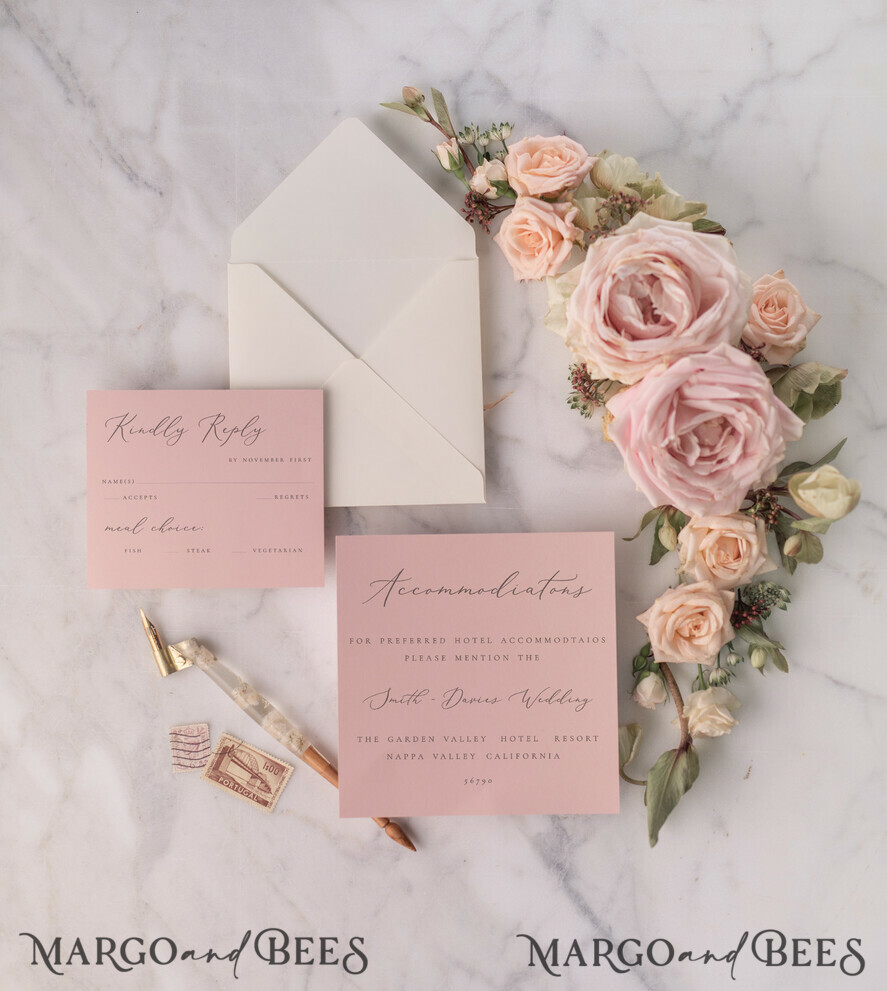 WEDDING INVITATIONS vintage lace/ rustic lace Elegant Lace Wedding Invitations Personalised Stationery Ivory and Blush Pink