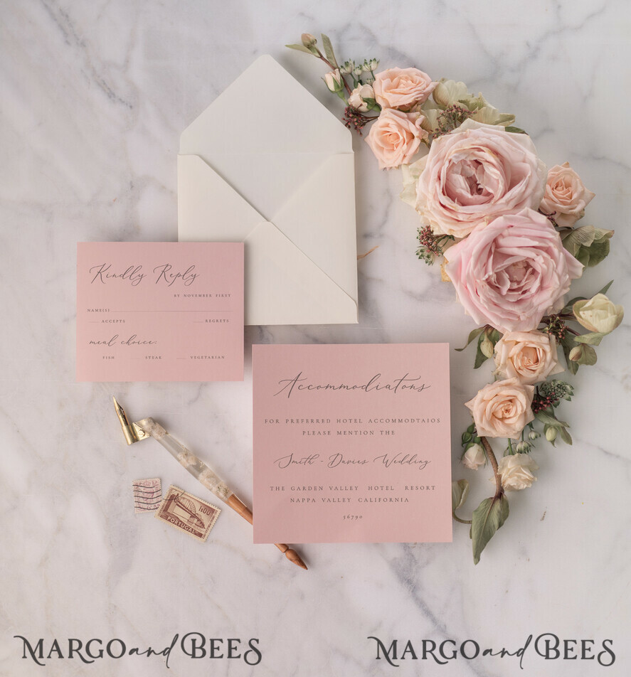 WEDDING INVITATIONS vintage lace/ rustic lace Elegant Lace Wedding Invitations Personalised Stationery Ivory and Blush Pink