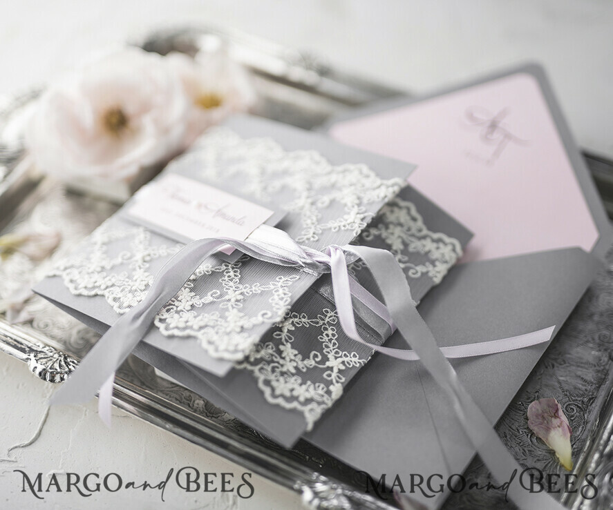 WEDDING INVITATIONS vintage lace/ rustic lace Personalised Wedding invitations lace glamour stationery gold