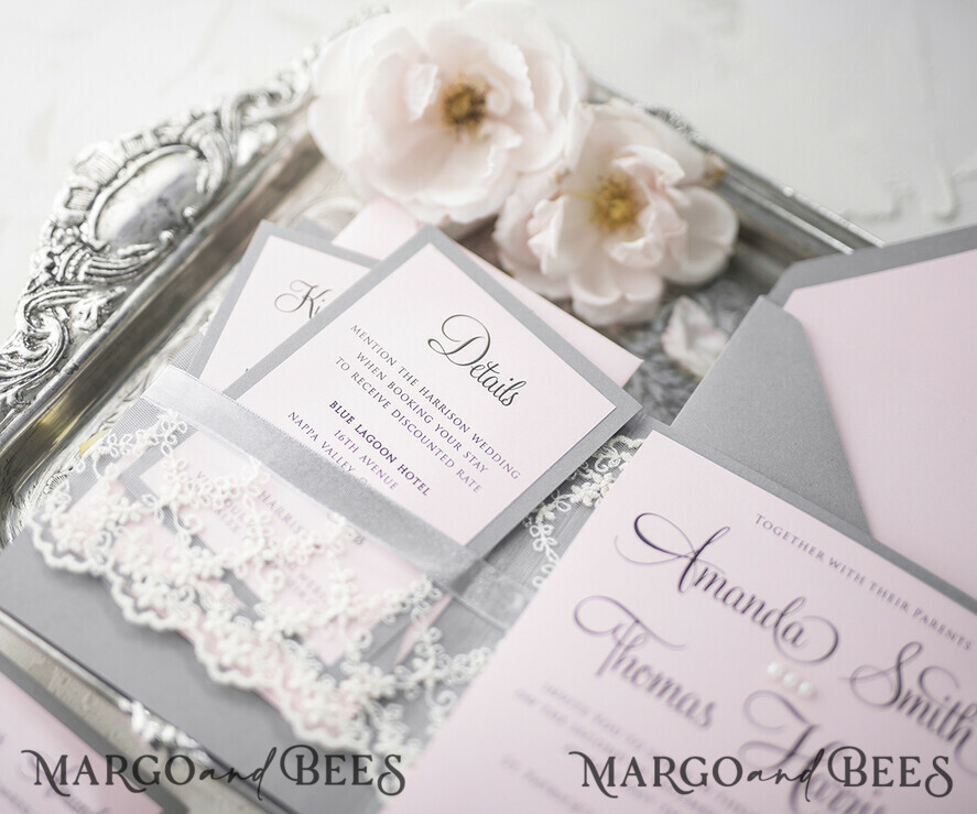 WEDDING INVITATIONS vintage lace/ rustic lace Personalised Wedding invitations lace glamour stationery gold