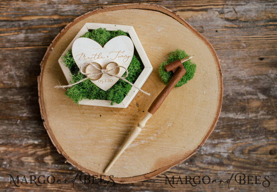 RING BEARER BOXES & PILLOWS Rustic Wedding Moss Bearer engraved wedding ring box • personalised rustic ring box • ring earer moss box