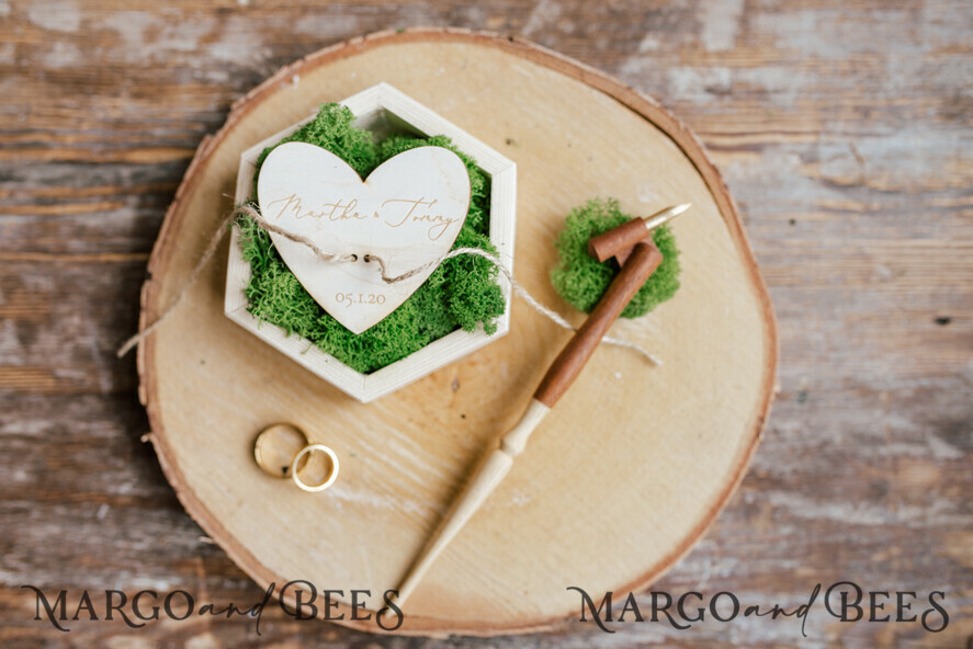 RING BEARER BOXES & PILLOWS Rustic Wedding Moss Bearer engraved wedding ring box • personalised rustic ring box • ring earer moss box