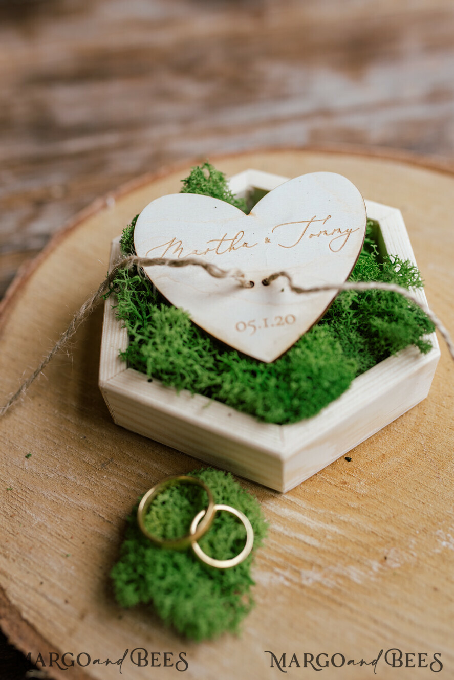 RING BEARER BOXES & PILLOWS Rustic Wedding Moss Bearer engraved wedding ring box • personalised rustic ring box • ring earer moss box