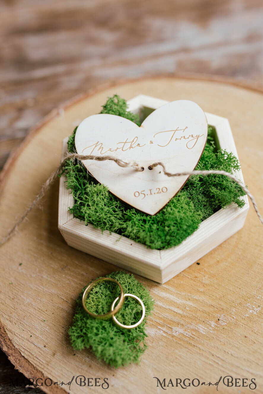 RING BEARER BOXES & PILLOWS Rustic Wedding Moss Bearer engraved wedding ring box • personalised rustic ring box • ring earer moss box