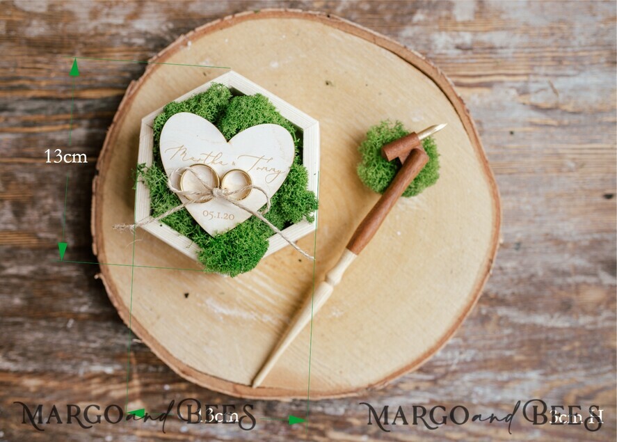 RING BEARER BOXES & PILLOWS Rustic Wedding Moss Bearer engraved wedding ring box • personalised rustic ring box • ring earer moss box