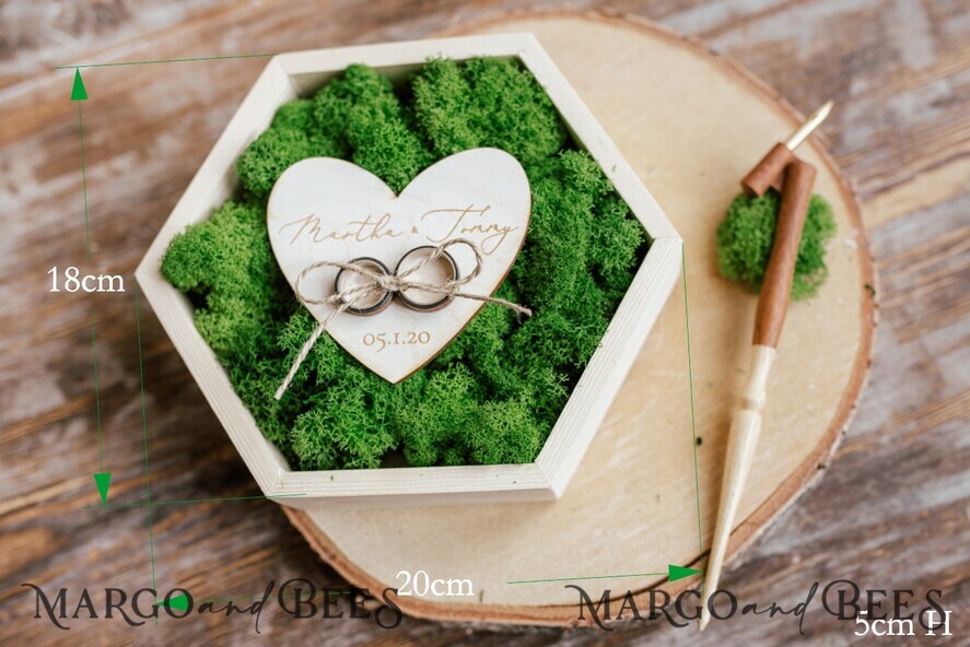 RING BEARER BOXES & PILLOWS Rustic Wedding Moss Bearer engraved wedding ring box • personalised rustic ring box • ring earer moss box