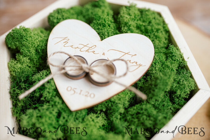 RING BEARER BOXES & PILLOWS Rustic Wedding Moss Bearer engraved wedding ring box • personalised rustic ring box • ring earer moss box