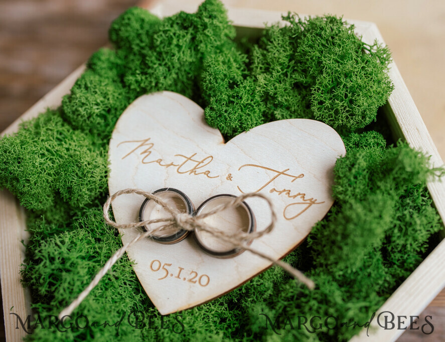 RING BEARER BOXES & PILLOWS Rustic Wedding Moss Bearer engraved wedding ring box • personalised rustic ring box • ring earer moss box