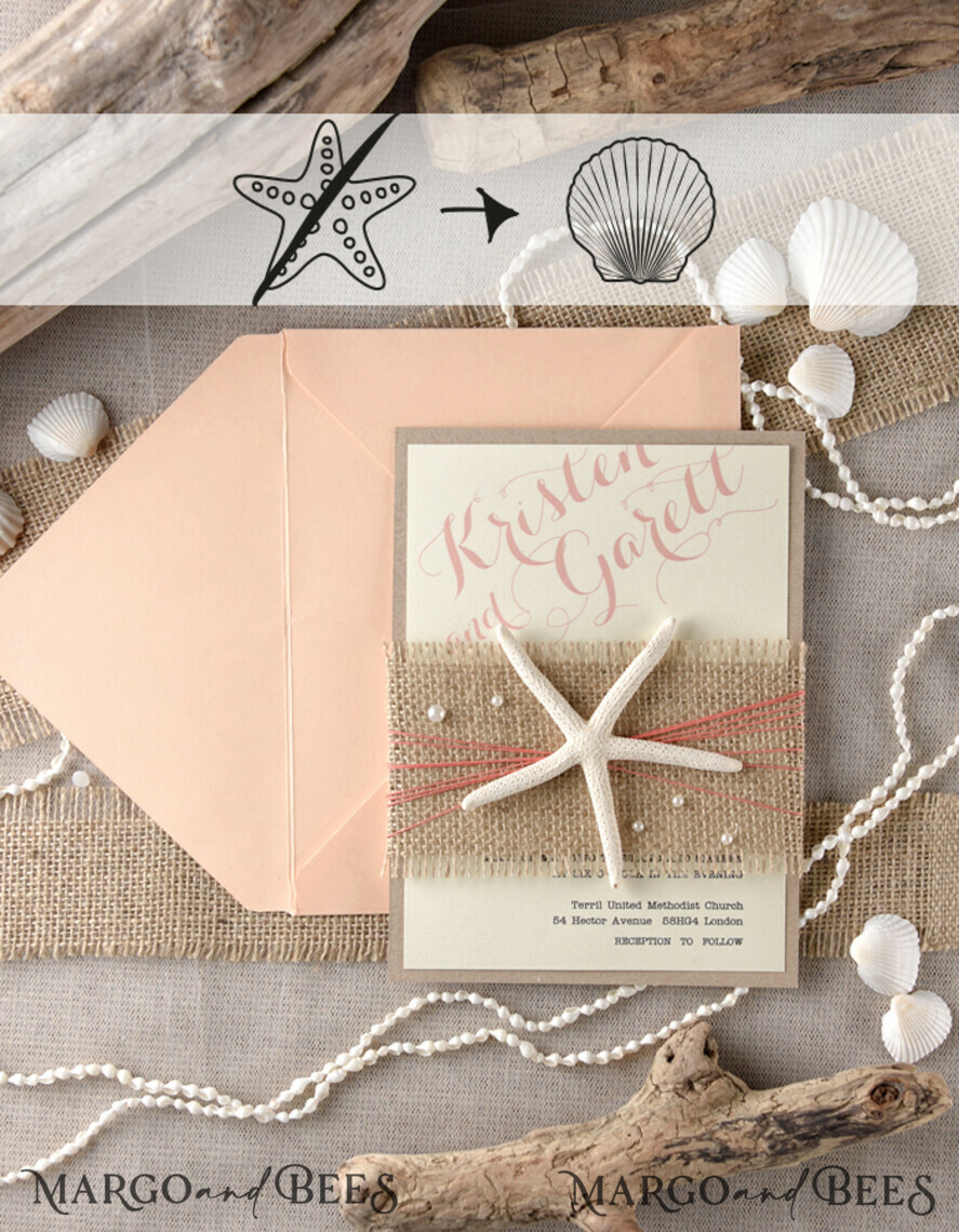 WEDDING INVITATIONS passport to love/ beach wedding invites Beach Wedding invitations starfish burlap belly band Wedding Invites destination wedding Cards with pearls