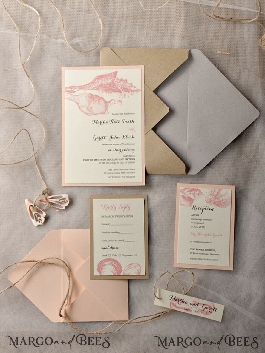 WEDDING INVITATIONS passport to love/ beach wedding invites Beach Wedding invitations Seashells Wedding Invites destination wedding Cards with twine and tag