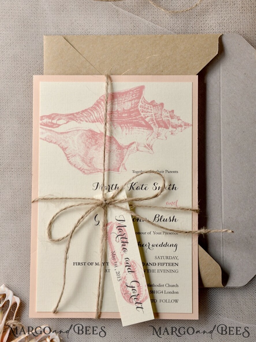 WEDDING INVITATIONS passport to love/ beach wedding invites Beach Wedding invitations Seashells Wedding Invites destination wedding Cards with twine and tag