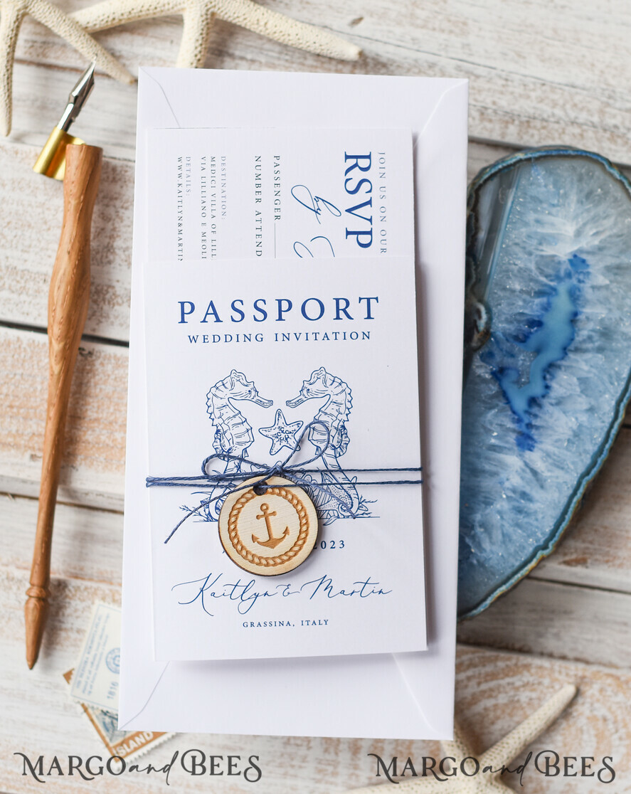WEDDING INVITATIONS passport to love/ beach wedding invites White Beach Passport Wedding Invitation, Seahorses Wedding Cards Boarding Pass, Beach Passport Wedding Invitations Abroad,