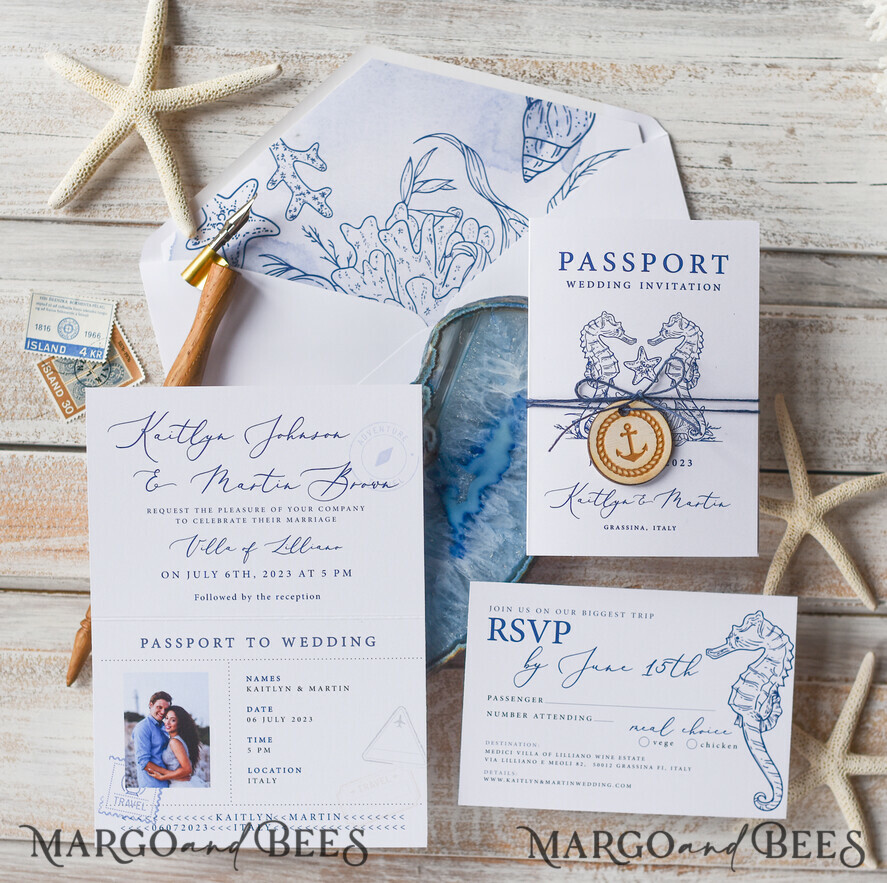 WEDDING INVITATIONS passport to love/ beach wedding invites White Beach Passport Wedding Invitation, Seahorses Wedding Cards Boarding Pass, Beach Passport Wedding Invitations Abroad,